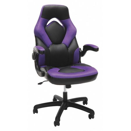 Essentials By Ofm Gaming Chair, Padded Flip-up, Fabric: Purple; Leather: Black ESS-3085-PUR