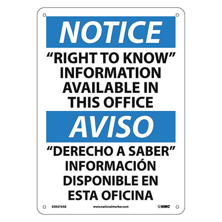 NMC Notice "Right To Know" Information Available Sign - Bilingual ESN379AB