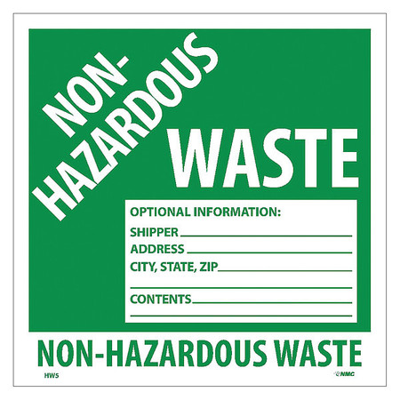 NMC Non-Hazardous Waste Hazmat Label, Material: Pressure Sensitive Paper HW5AL