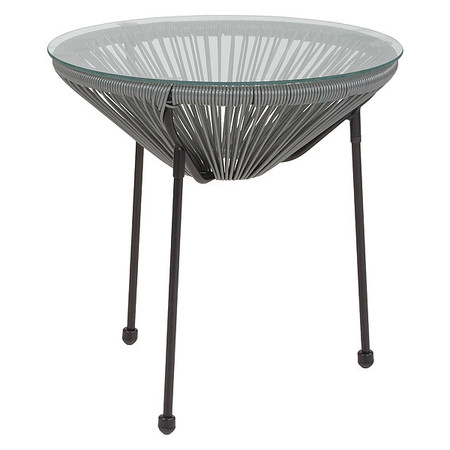 FLASH FURNITURE Round Valencia Grey Bungee Glass Table, 19.75" W, 19.75" L, 19.25" H, Glass Top, Clear TLH-094T-GREY-GG