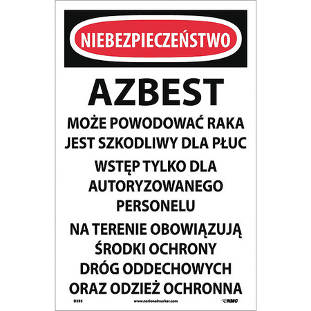 NMC Polish Danger Asbestos Sign, Pk100 D595