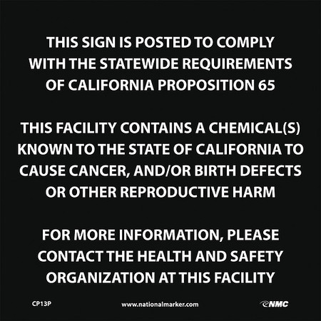 NMC This Facility Contains A Chemical California Proposition 65, CP13P CP13P