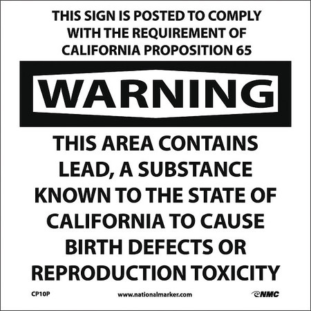 NMC Warning This Area Contains Lead California Proposition 65, CP10P CP10P