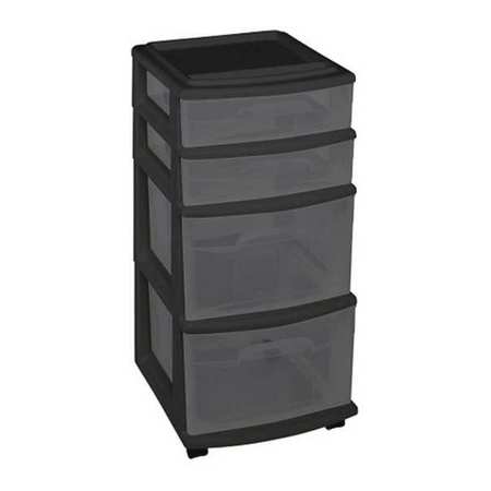 Homz Homz 4 Drawer Medium Cart with Casters, Black Frame with Smoke Tinted Drawers 05564BKSMKEC.01