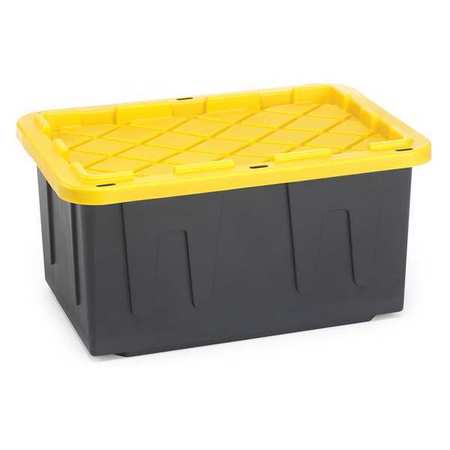 Homz Storage Tote with Snap Lid, Black/Yellow, Plastic, 27 gal Volume Capacity, 2 PK 4427BKYLECOM.02