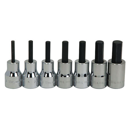 WILLIAMS 3/8" Drive Hex Bit Socket Set, SAE, 7 pcs WSB-7A