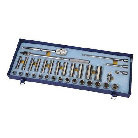 Williams Williams Socket and Tool Set, 1/2" D, 12Pt, 33pcs., System of Measurement: Inch MSS-33FTB