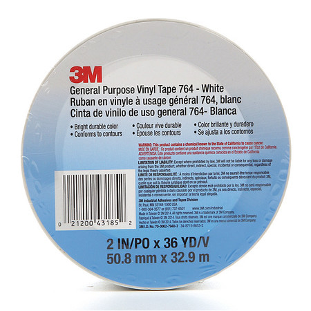 3M Vinyl Tape, 2" x 36 yd., White 764