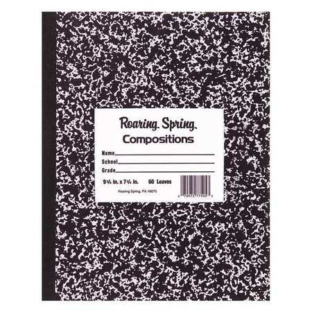 ROARING SPRING Case of Black Marble Composition Notebooks, Wide Ruled, 60 sht, 9.75"x7.75", Flexible Covers 77505cs