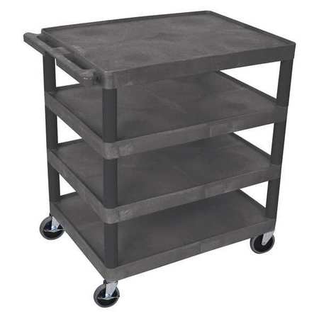 LUXOR Utility Cart, Four Flat Shelf, Injection Molded Thermoplastic Resin, 4 Shelves, 300 lb BC40-B