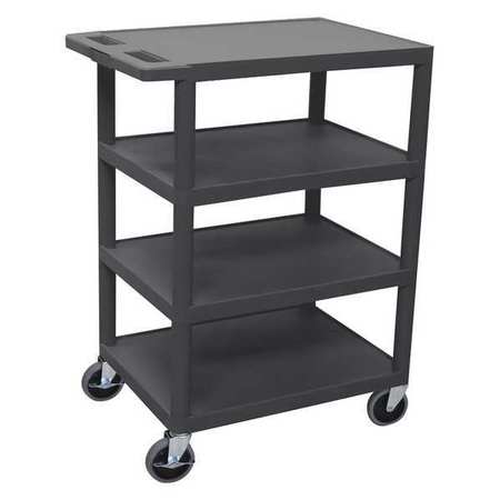 LUXOR Utility Cart, Four Flat Shelf, Injection Molded Thermoplastic Resin, 4 Shelves, 300 lb BC45-B