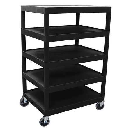 LUXOR Utility Cart, Five Flat Shelf, Injection Molded Thermoplastic Resin, 5 Shelves, 300 lb BC55-B