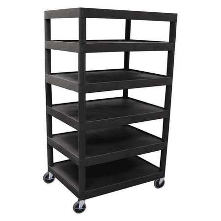 LUXOR Utility Cart, Six Flat Shelf, Injection Molded Thermoplastic Resin, 6 Shelves, 300 lb BC60-B