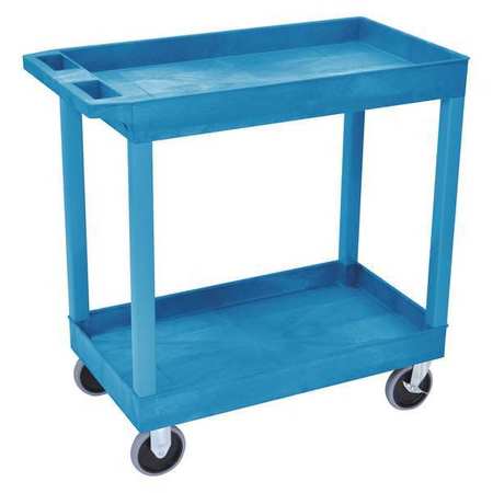 LUXOR Utility Cart with Deep Lipped Plastic Shelves, Flat, 2 Shelves, 500 lb EC11HD-BU