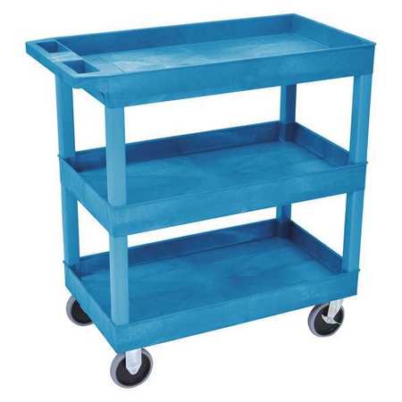LUXOR Deep Shelf Utility Cart, High Density Polyethylene (Shelf)/Polyvinyl Chloride (Leg), 3 Shelves EC111HD-BU