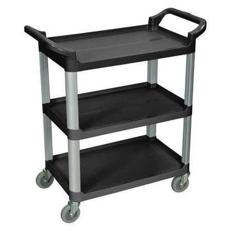 LUXOR Serving Cart, (3) Shelves, Polypropylene (Shelf)/Aluminum (Upright), 3 Shelves, 200 lb SC12-B