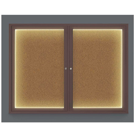 UNITED VISUAL PRODUCTS Corkboard, Lighted, Forbo, 2 Door, 42 x 32" UV316ILED-BRONZE-FORBO
