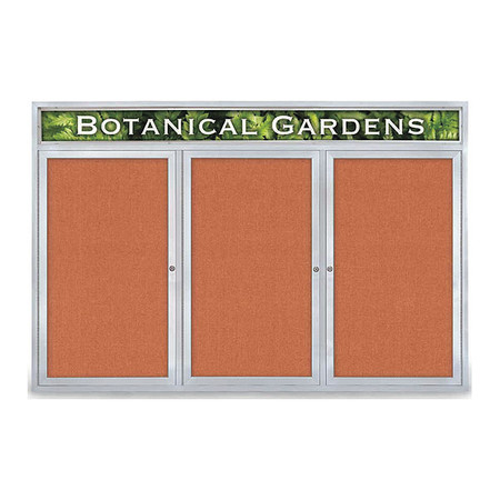 UNITED VISUAL PRODUCTS Corkboard, Hdr, Fbrc, 3 Dr, Stn/Aprct, 72x48" UV334-SATIN-APRICOT