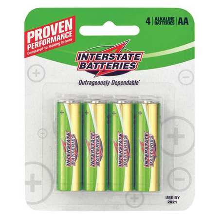 Interstate Batteries AA Alkaline Battery, 4 PK, 1.5VDC DRY0030