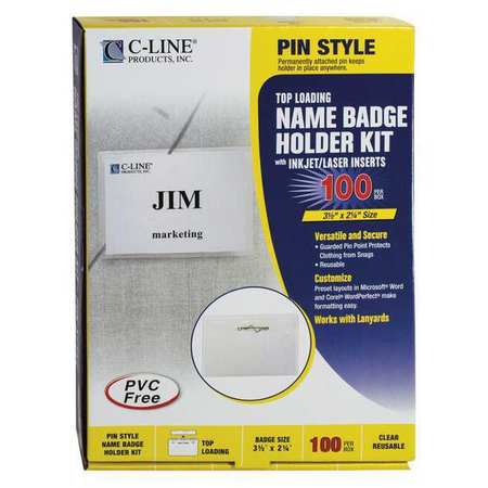 C-LINE PRODUCTS Name Badge, Pin, Insert, 3.5 x 2-1/4", PK100 94223