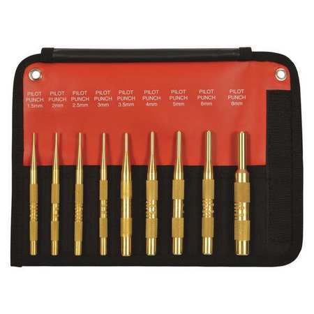 Mayhew Brass Pilot Punch Set, Metric, 9pcs 61388