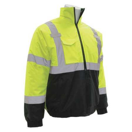 ERB SAFETY Jacket, Class 3, Hi-Viz, Lime, Polyester, M 63945