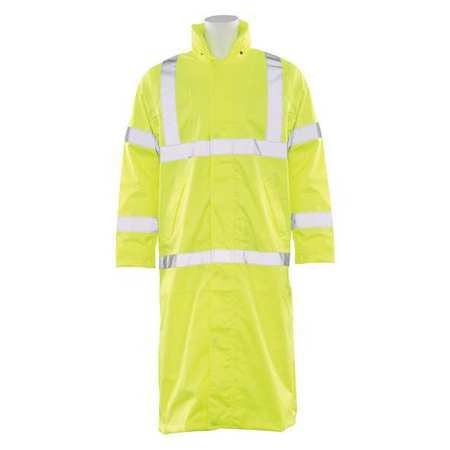 ERB SAFETY Long Rain Coat, Class 3, Hi-Viz, Lime, XL 62030