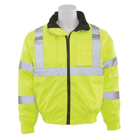 ERB SAFETY Bomber Jacket, Class 3, Hi-Viz, Lime, M 62434