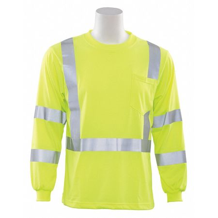 ERB SAFETY T-Shirt, Long Sleeve, Hi-Viz, Lime, XL 62124