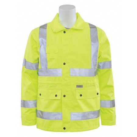 Erb Safety Rain Coat, Reflective Trim, Hi-Viz, Lime, XL 61482