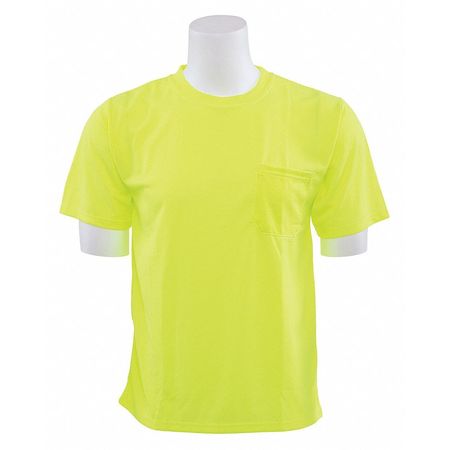 ERB SAFETY T-Shirt, Short Sleeve, Hi-Viz, Lime, L, Material: 100% Polyester Birdseye Mesh with Moisture Wicking 64019
