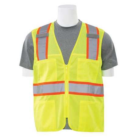 ERB SAFETY Vest, Hi-Viz, Lime, Surveyor, Polyester, 3XL 61835
