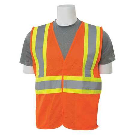 ERB SAFETY Vest, Hi-Viz, Orange, Contrasting Trim, 5XL, Material: 100% Polyester Mesh 61769