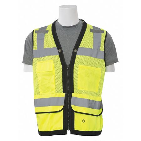 ERB SAFETY Safety Vest, Mesh, Surveyor, Hi-Viz, Lime, XL 61233