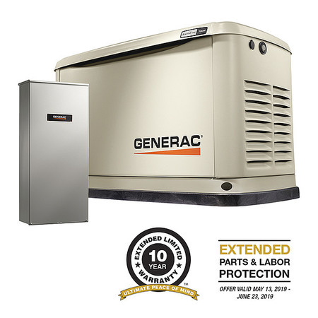 Generac Automatic Standby Generator, Single Phase, 20kW LP/18kW NG, Air Cooled 7039