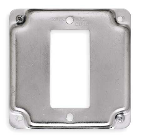 RACO Electrical Box Cover, Duplex Receptacle, Square, 2 Gangs, Galvanized Zinc, 1/2 in D, 4 in W, 4 in L 808C