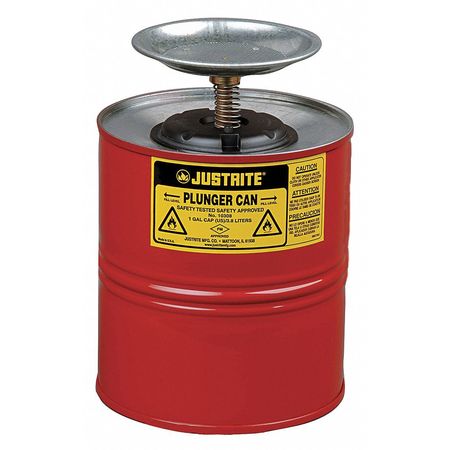 Justrite Plunger Can, 1 Gal., Galvanized Steel, Red 10308