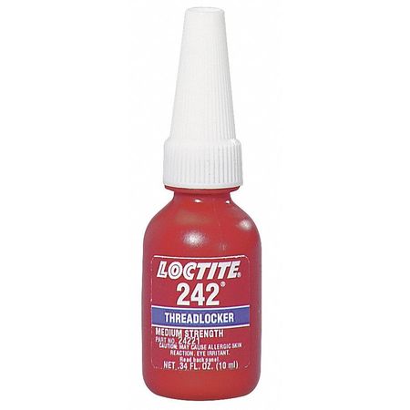 Loctite Threadlocker, LOCTITE 242, Blue, Medium Strength, Liquid, 10 mL Bottle 135354