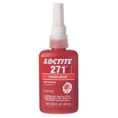 Loctite Threadlocker, LOCTITE 271, Red, High Strength, Liquid, 50 mL Bottle 135381