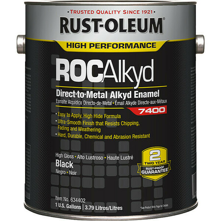 Rust-Oleum Interior/Exterior Paint, High Gloss, Oil Base, Black, 1 gal 634402