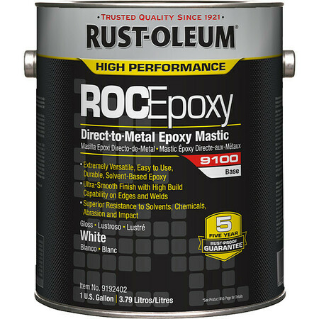 Rust-Oleum Epoxy Mastic Coating, White, Semi-gloss, 1 gal, 125 to 200 sq ft/gal, 9100 Series 9192402