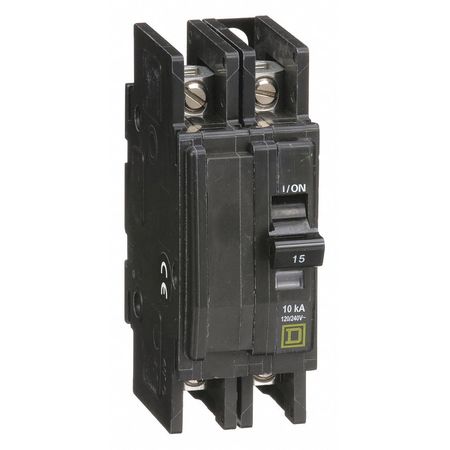 SQUARE D Miniature Circuit Breaker, QOU Series 15A, 2 Pole, 120/240V AC QOU215