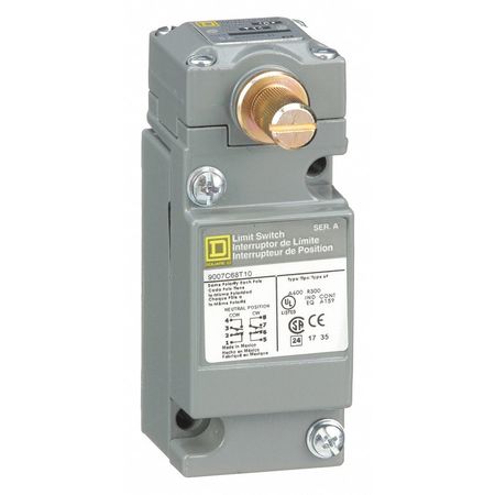 TELEMECANIQUE SENSORS Heavy Duty Limit Switch, No Lever, Rotary, 2NC/2NO, 10A @ 600V AC, Actuator Location: Side 9007C68T10