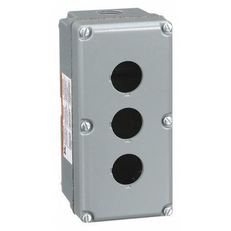 SCHNEIDER ELECTRIC Pushbutton Enclosure, 30mm, 3 Holes, Al 9001KY3