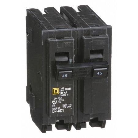 Square D Miniature Circuit Breaker, HOM Series 45A, 2 Pole, 120/240V AC HOM245