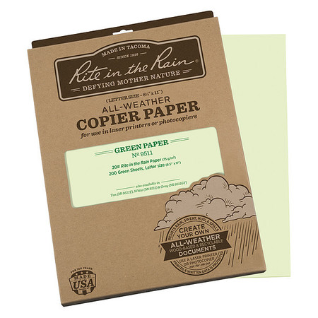RITE IN THE RAIN Copier Paper, 8.5x11in, Green, PK200 9511