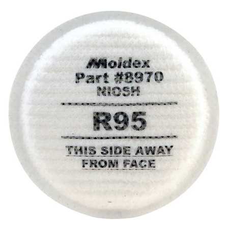 Moldex Filter, Threaded, R95, White, 10 PK, NIOSH 8970