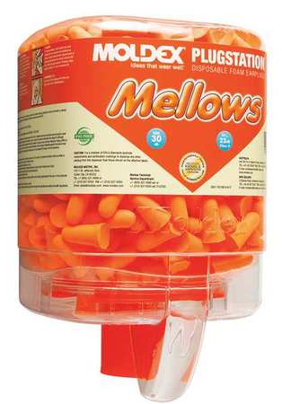 MOLDEX Disposable Uncorded Ear Plugs with Dispenser, Bell Shape, 30 dB, 250 Pairs, Orange 6846