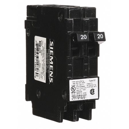 Siemens Miniature Circuit Breaker, Q Series 20/20A, 1 Pole, 120/240V AC Q2020