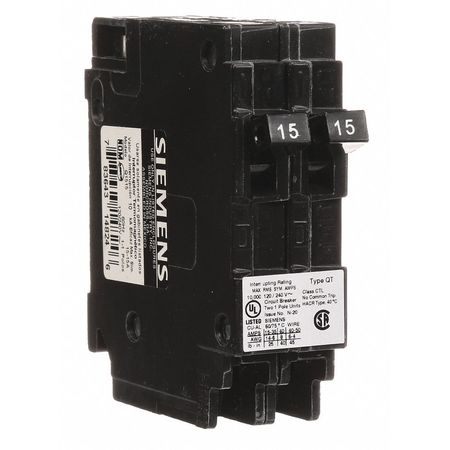 Siemens Miniature Circuit Breaker, Q Series 15/15A, 1 Pole, 120V AC Q1515